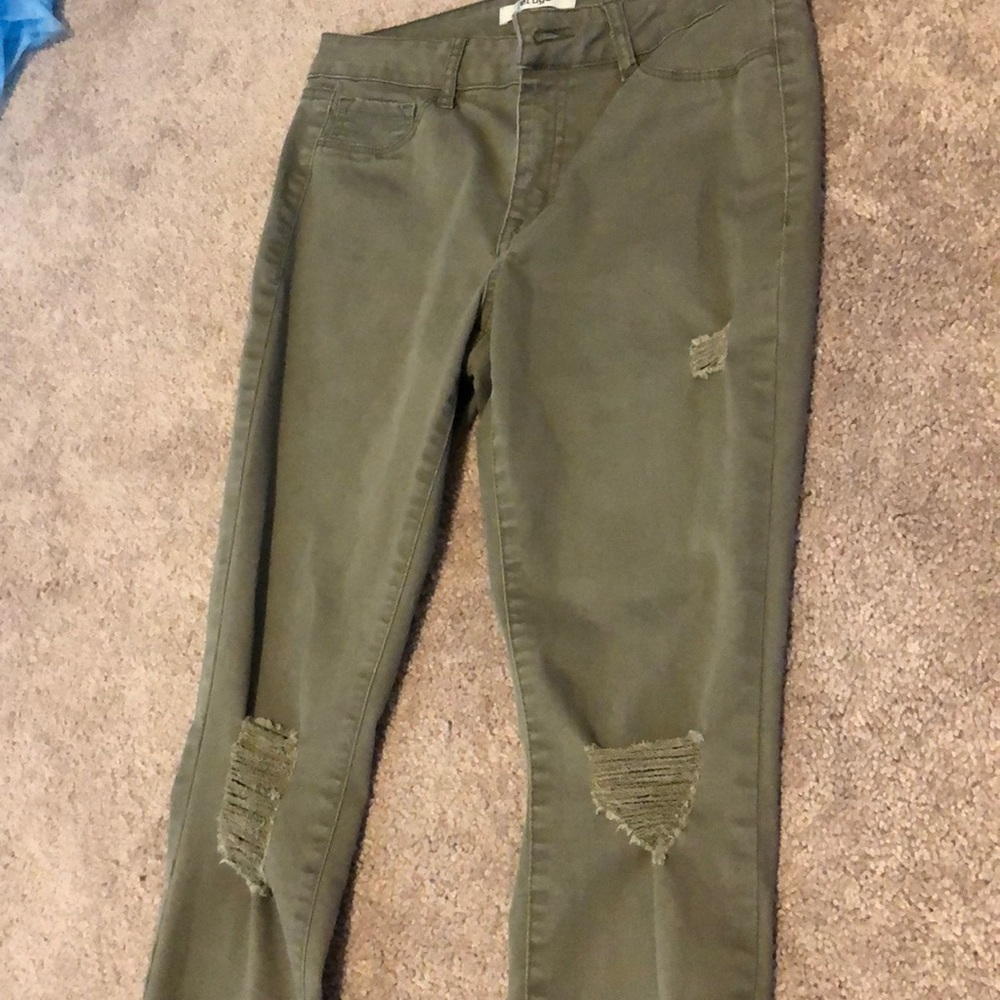 Refuge green stretchy skinny ankle jeans